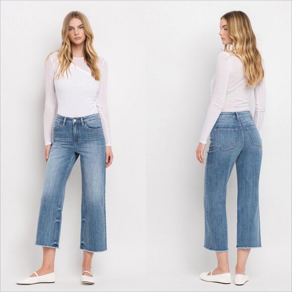 Vervet Denim - Vervet Super High Rise Raw Hem Wide Leg Crop Jeans Size 29 Stretch